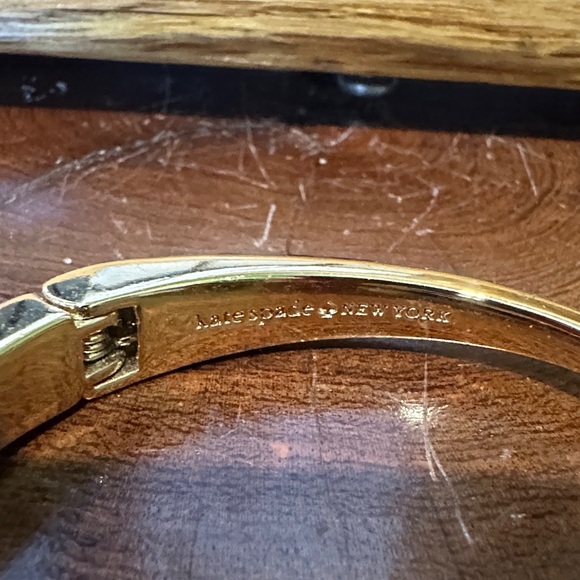 Kate Spade Gold Bracelet with Black Spade Charm Hinge Open Small - Picture 2 of 6